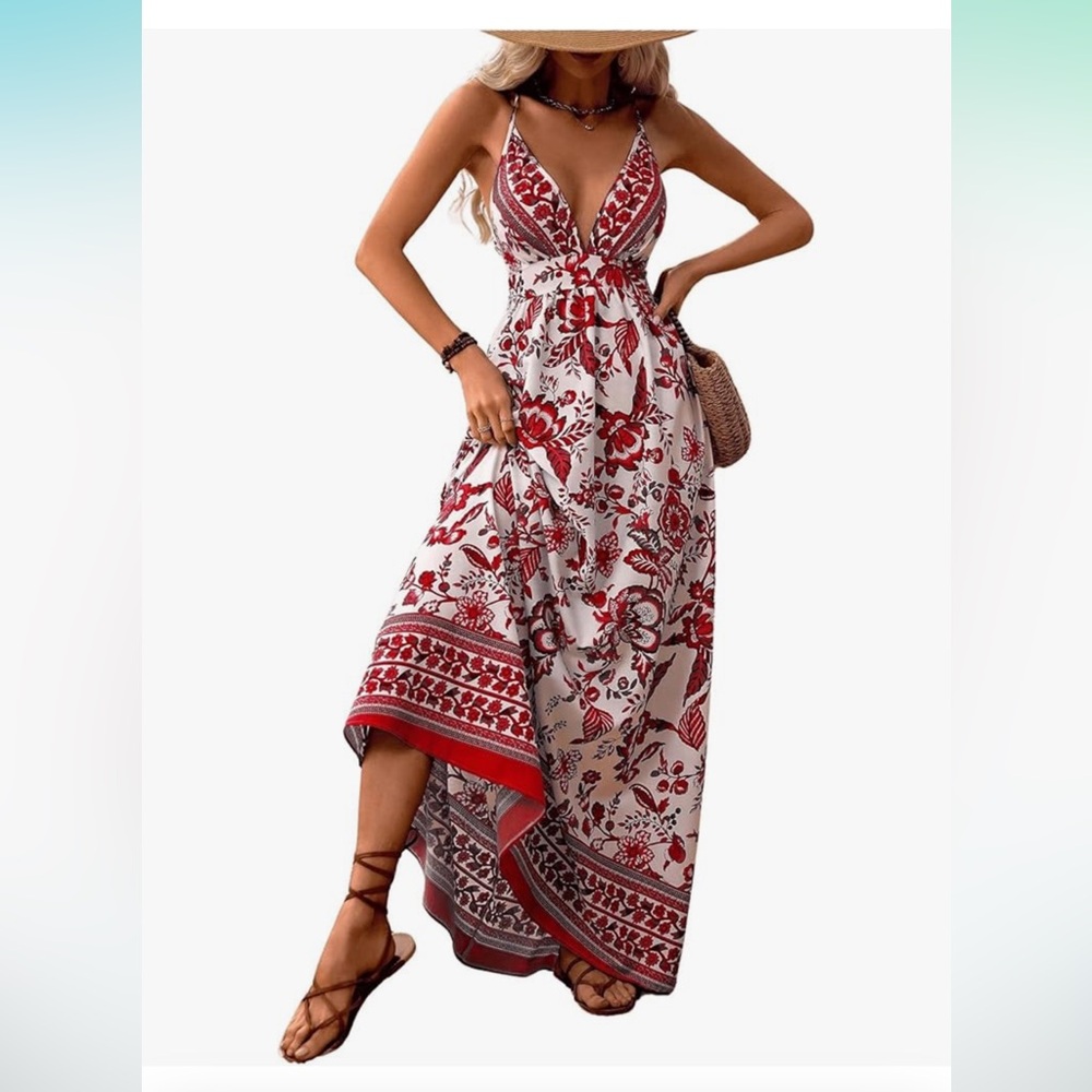 MakeMeChic Red/White Maxi Dress